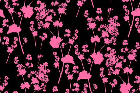 Floral seamless background pattern. Wild flowers hand drawn, vector. Spring summer. Fabric swatch, textile design, wrapping paperのイラスト素材