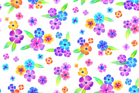 Floral seamless background pattern. Colorful flowers hand drawn, vector. Spring summer. Fabric swatch, textile design, wrapping paperのイラスト素材
