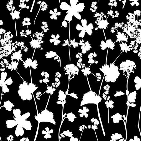 Floral seamless background pattern. Wild flowers hand drawn, vector. Spring summer. Fabric swatch, textile design, wrapping paperのイラスト素材