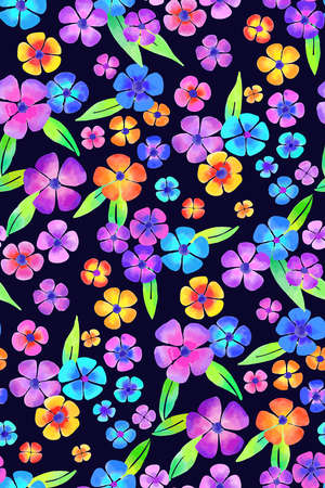 Floral seamless background pattern. Colorful flowers hand drawn, vector. Spring summer. Fabric swatch, textile design, wrapping paperのイラスト素材