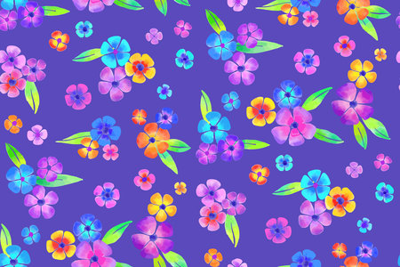 Floral seamless background pattern. Colorful flowers hand drawn, vector. Spring summer. Fabric swatch, textile design, wrapping paperのイラスト素材