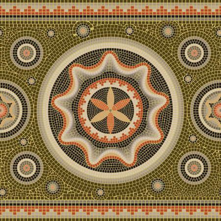 Vector seamless abstract ornamental pattern mosaic traditional tessellated texture frieze borderのイラスト素材