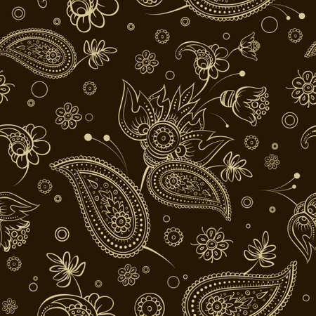 Vector seamless abstract ornamental pattern paisley flower shawl traditional floral textureのイラスト素材