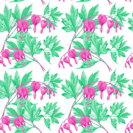 vector watercolor floral pattern with the bleeding heart.のイラスト素材