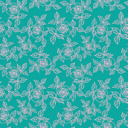 Seamless vector floral pattern with hand-drawn rose. Line sketch.のイラスト素材