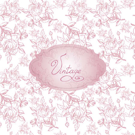Floral vintage vector background with hand-drawn roses in shabby chic styleのイラスト素材