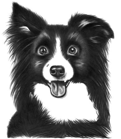 Smiling puppy. Hand drawn black and white illustration.の写真素材