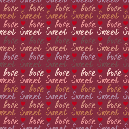 Seamless pattern with the inscription "Sweet love" and small heartsのイラスト素材
