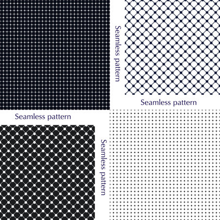 Set of seamless patterns.Black-white circles on a background of black-white stripes.のイラスト素材