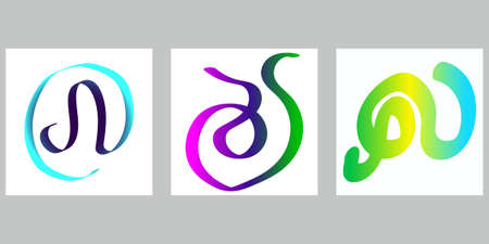 set in different styles in gradient bright colors. Isolated background. Vector illustration.のイラスト素材