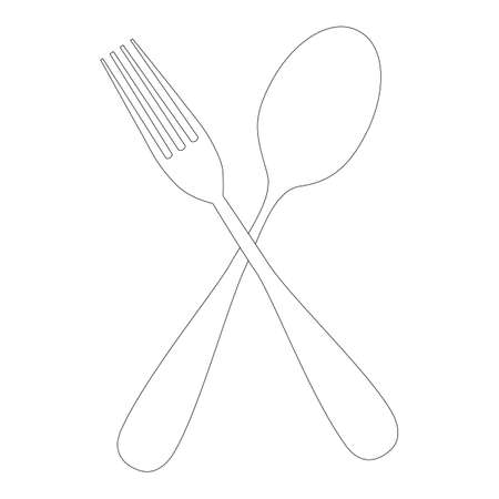 Vector drawing cross forks and spoons. In black and white on a white isolated background.のイラスト素材