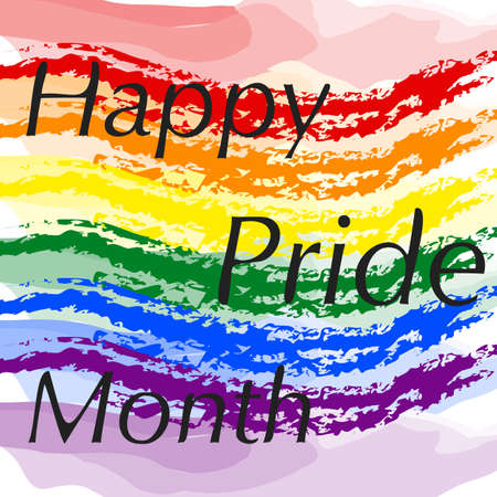 Pride month logo with rainbow flag. A symbol of pride for LGBT people, sexual minorities, gays and lesbians. Rainbow colorful brush strokes.のイラスト素材