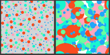 Set of vector patterns. Geometric pattern. Circles of different sizes in bright colors of orange,...