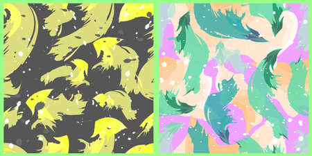 Set of vector seamless patterns. Geometric abstraction. Chaotic brush strokes on dark and light...