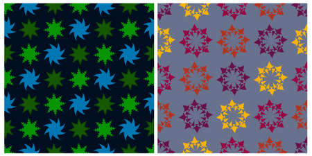 A set of vector seamless abstract patterns. Interesting ornament on a dark isolated background. Unique background.のイラスト素材