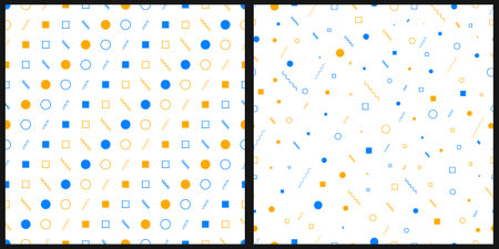 Vector abstract seamless pattern. Geometric shapes circles, squares, zigzags on an isolated white background.のイラスト素材