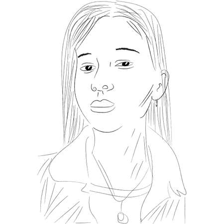 Portrait of a pretty girl in the form of a sketch with a black outlineのイラスト素材
