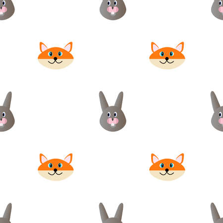 Head of a hare and a Fox in a cartoon style in the form of a patternのイラスト素材