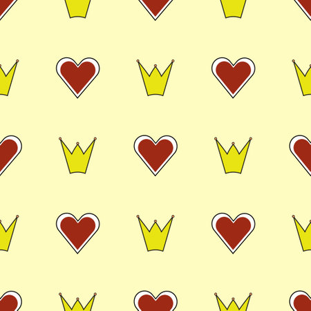 The pattern of their crown and heart on a yellow backgroundのイラスト素材