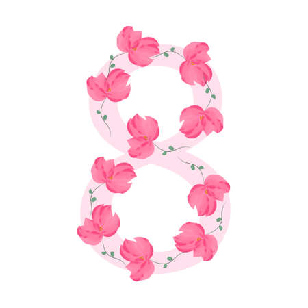 Greeting card with the number 8 decorated with flowers