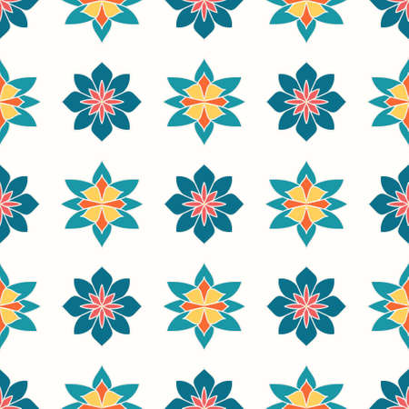 Seamless pattern of green and yellow flowers on a white background