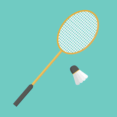 Badminton racket and shuttlecock on a green backgroundのイラスト素材