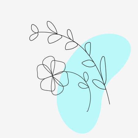 Flower and branch in the line art style with a blue figureのイラスト素材
