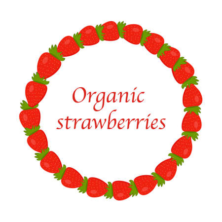 Strawberry wreath with the inscription Organic strawberries for use in web design or menuのイラスト素材