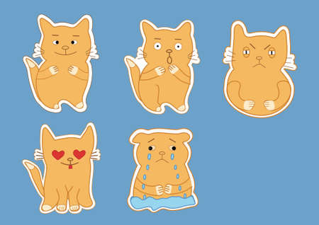 A set of cat stickers on a blue backgroundのイラスト素材