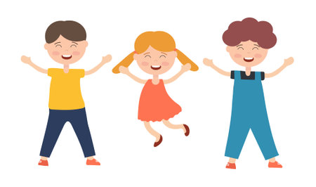 A set of three joyful children on a white background for use in web designのイラスト素材