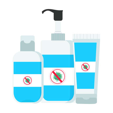 Three bottles of disinfectants on a white background for web design or clipartのイラスト素材