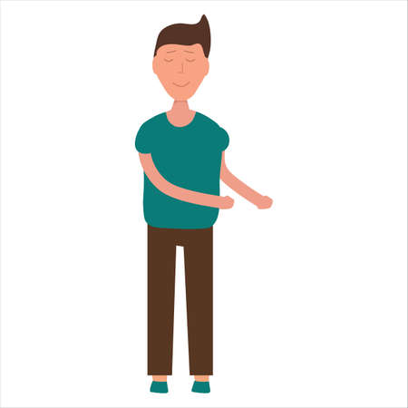 A man in a green T-shirt on a white background for use in web design or clipartのイラスト素材