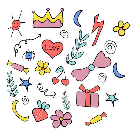 Love and plants with doodle-style objects for use in website designのイラスト素材