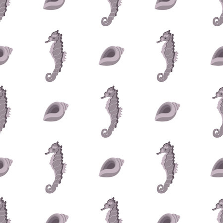 Seahorse and shell pattern on a light background for use in textile design or packagingのイラスト素材