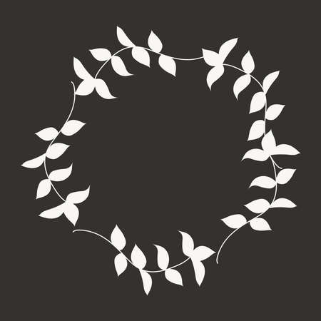 A wreath of white branches with leaves on a black backgroundのイラスト素材