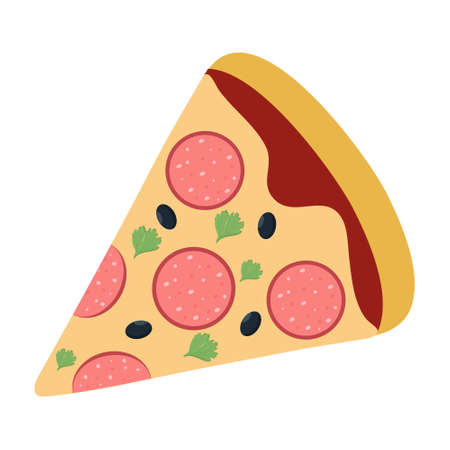 A slice of pizza with sausage for use in a clipart or restaurant menuのイラスト素材