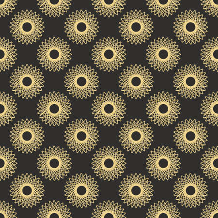 Pattern and golden mandala spirograph on black backgroundのイラスト素材