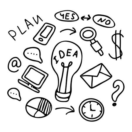A set of objects in the style of a doodle on the topic of businessのイラスト素材