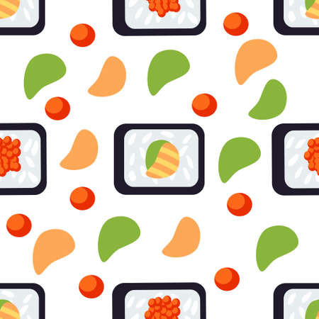 The pattern of their sushi with fish and caviar on a light backgroundのイラスト素材