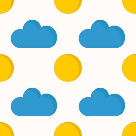 A pattern of sun and clouds on a light backgroundのイラスト素材