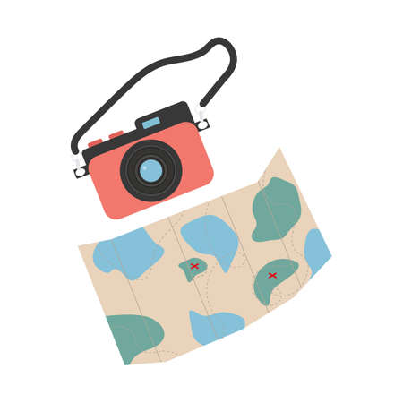 Camera and map on white background for use in tourism designのイラスト素材