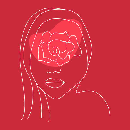 Girl with a rose on her face in the style of line art for holiday designのイラスト素材