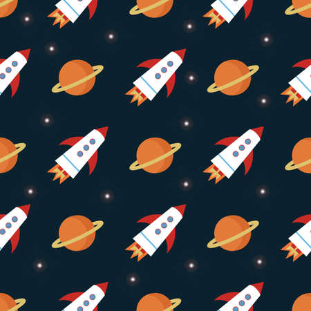 Pattern of rocket and Jupiter on dark background for website design