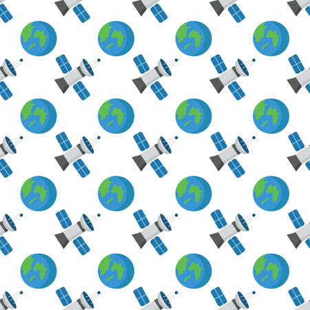 Pattern of satellite and planet Earth on white backgroundのイラスト素材