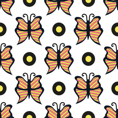 Orange-yellow butterfly pattern on white background for textile design