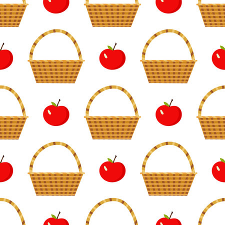 Apple and basket pattern on light background. Vector isolated image for use in web design or textilesのイラスト素材