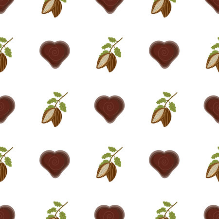 Pattern of heart candy and cocoa bean. Vector image for use in packaging or textile designのイラスト素材