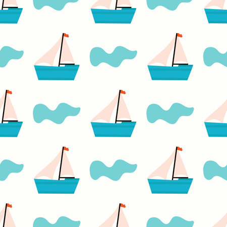 Pattern of boat and wave on light backgroundのイラスト素材