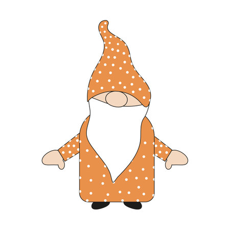 Dwarf in orange clothing on white background. Vector isolated image for children clothing print or clipartのイラスト素材