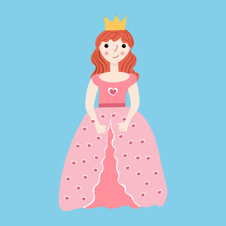 Princess in pink dress on blue background. Vector isolated image for children clothing print or clipartのイラスト素材
